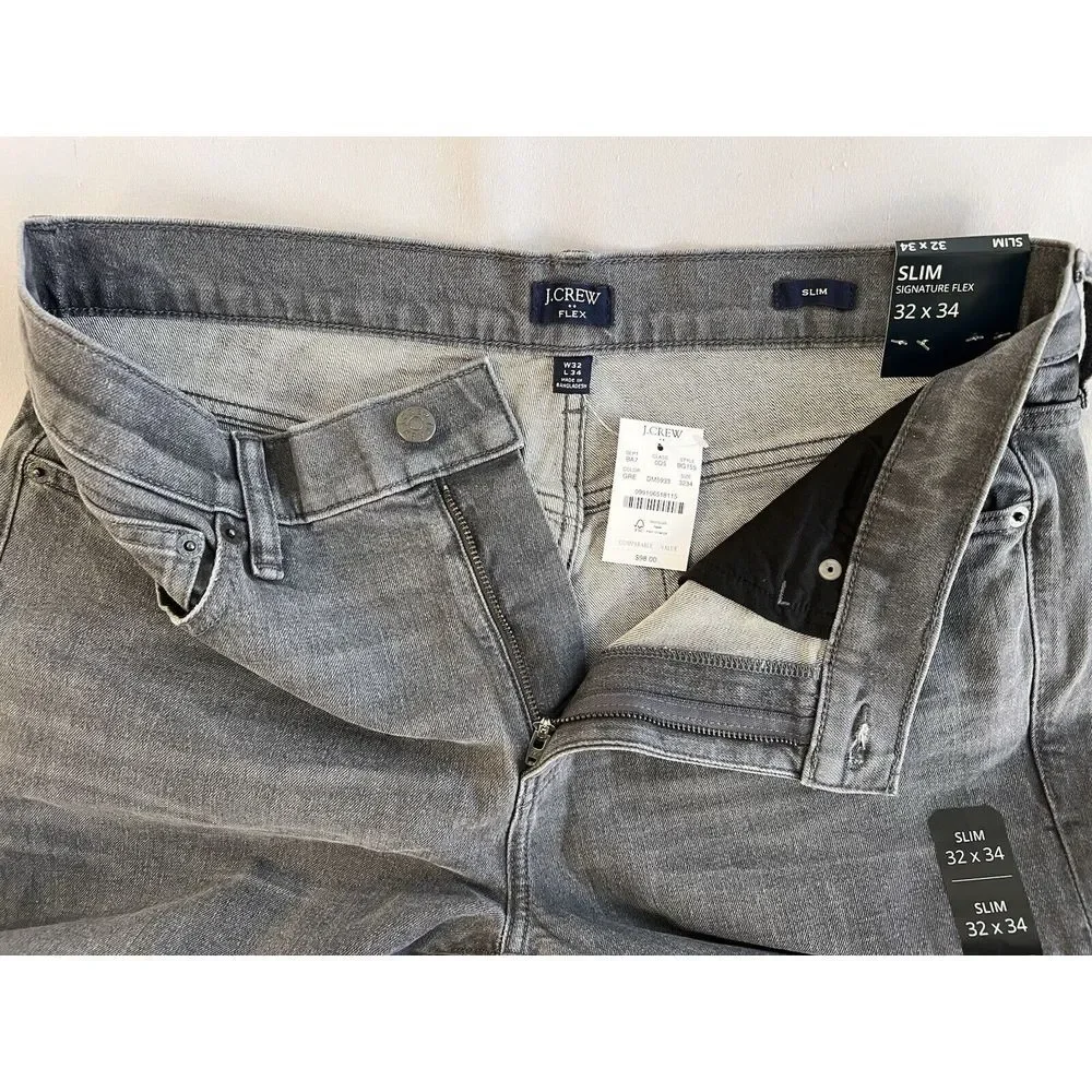 J Crew‎ Jeans Mens 32x34 Gray Flex Slim Straight Stretch Denim Mid Rise NWT
